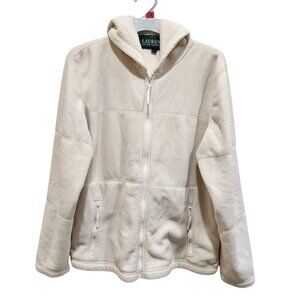 Lauren Ralph Lauren Womens Size L Full Zip Fleece Jacket Sweatshirt Ivory